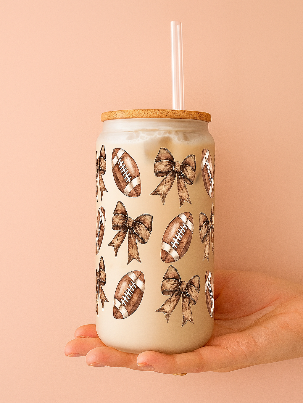 Football & Bows Frosted -Glass Can Cup