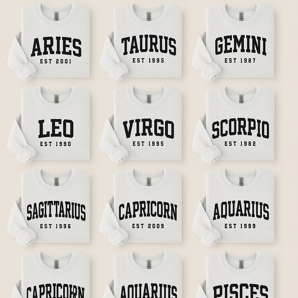 Custom Zodiac Sweatshirt – Personalized Zodiac Sign + Birth Year