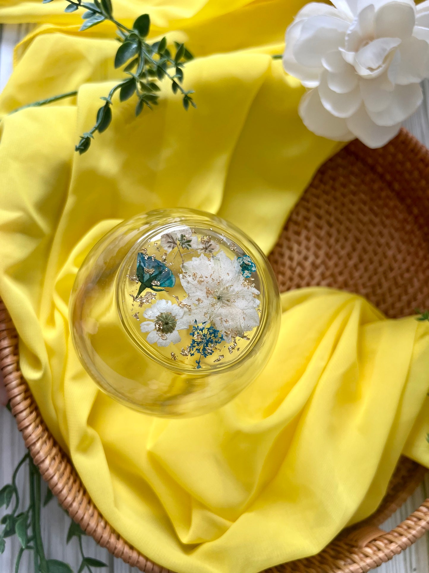Wine Glass - Blue & White Flowers
