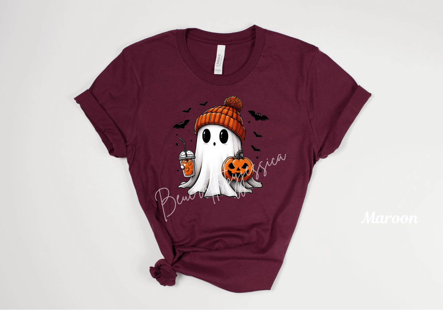 Cozy Halloween Ghost t-shirt – Fall Pumpkin & Coffee Vibes