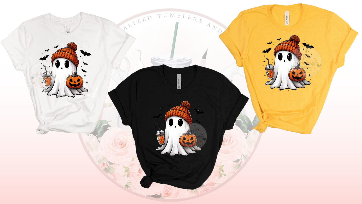 Cozy Halloween Ghost t-shirt – Fall Pumpkin & Coffee Vibes