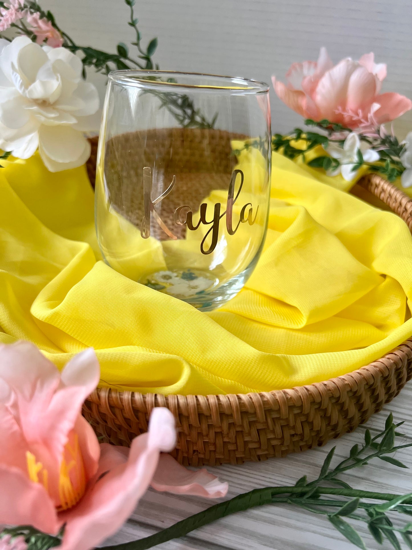Wine Glass - Blue & White Flowers