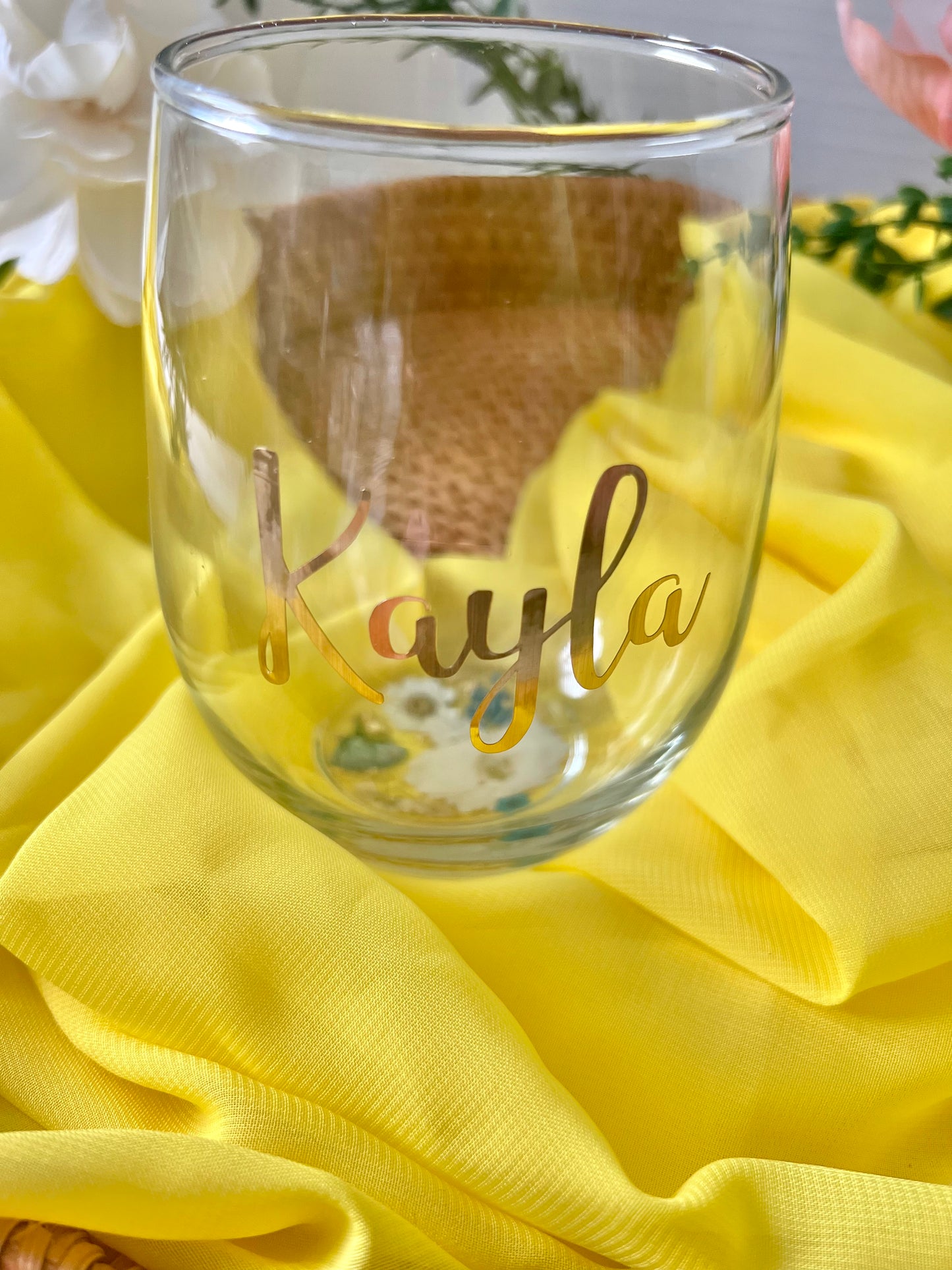Wine Glass - Blue & White Flowers