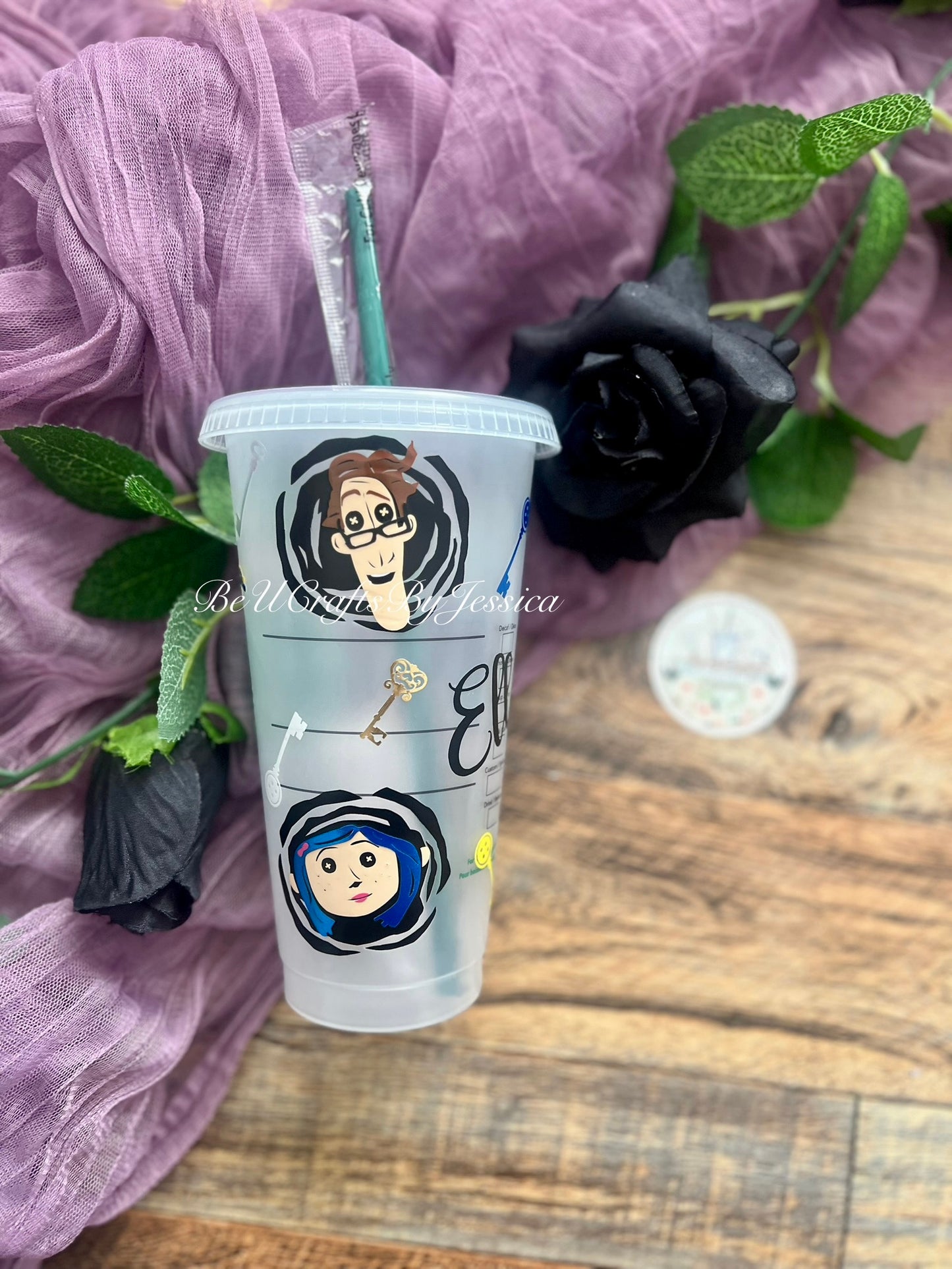 Coraline Inspired Starbucks Reuseable Cold Cup