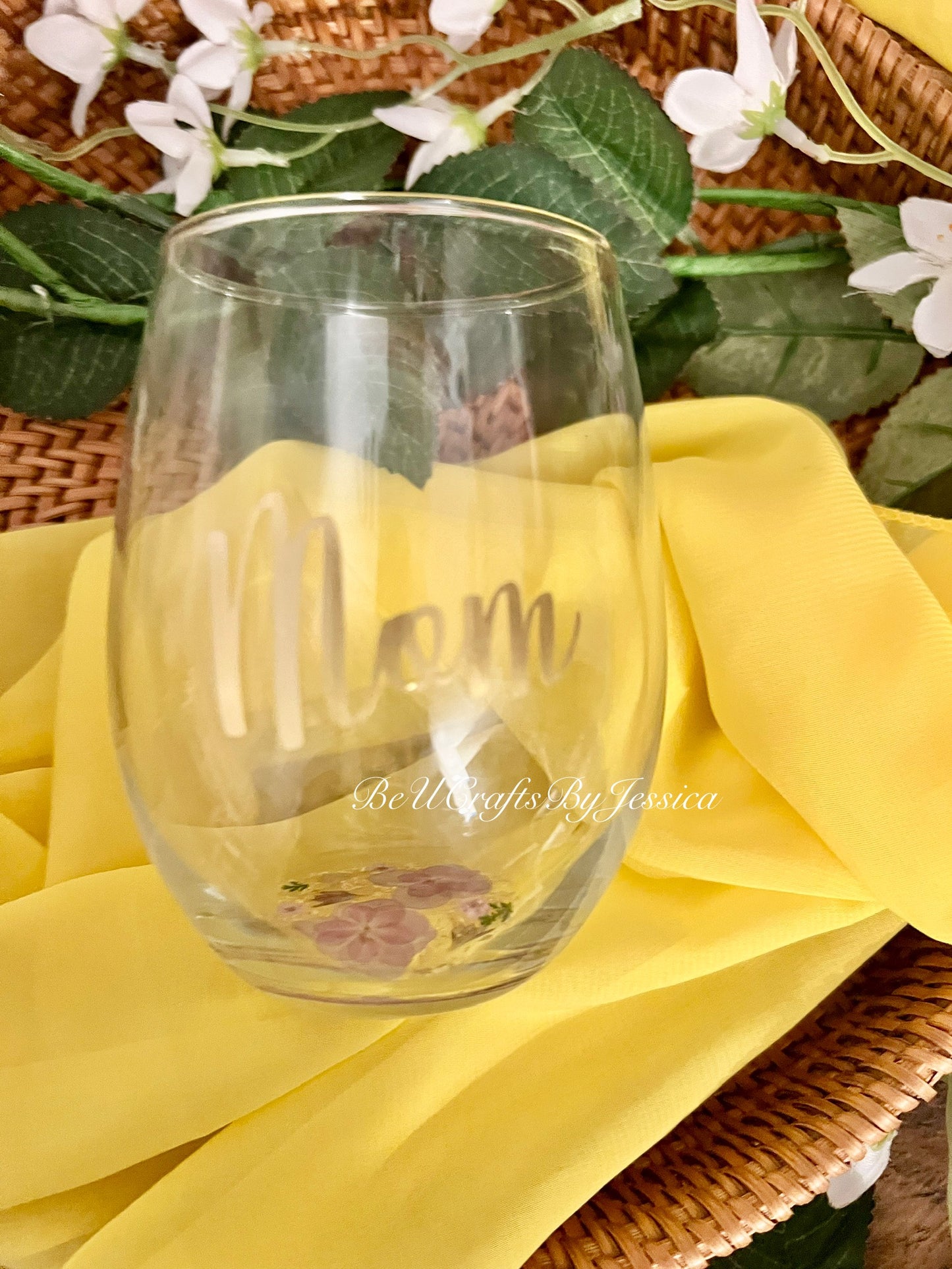 Wine Glass -Purple & Lavender Flowers