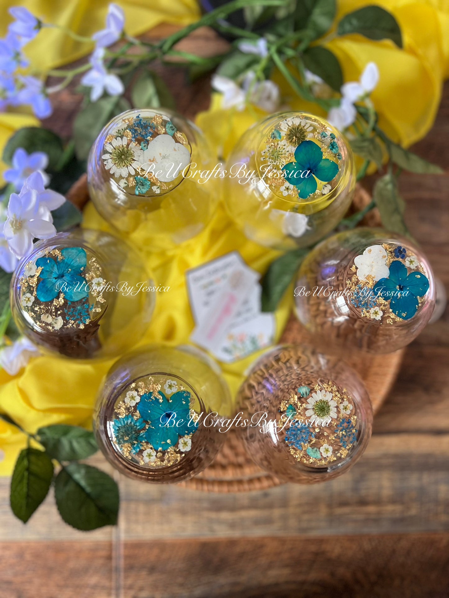 Wine Glass - Blue & White Flowers