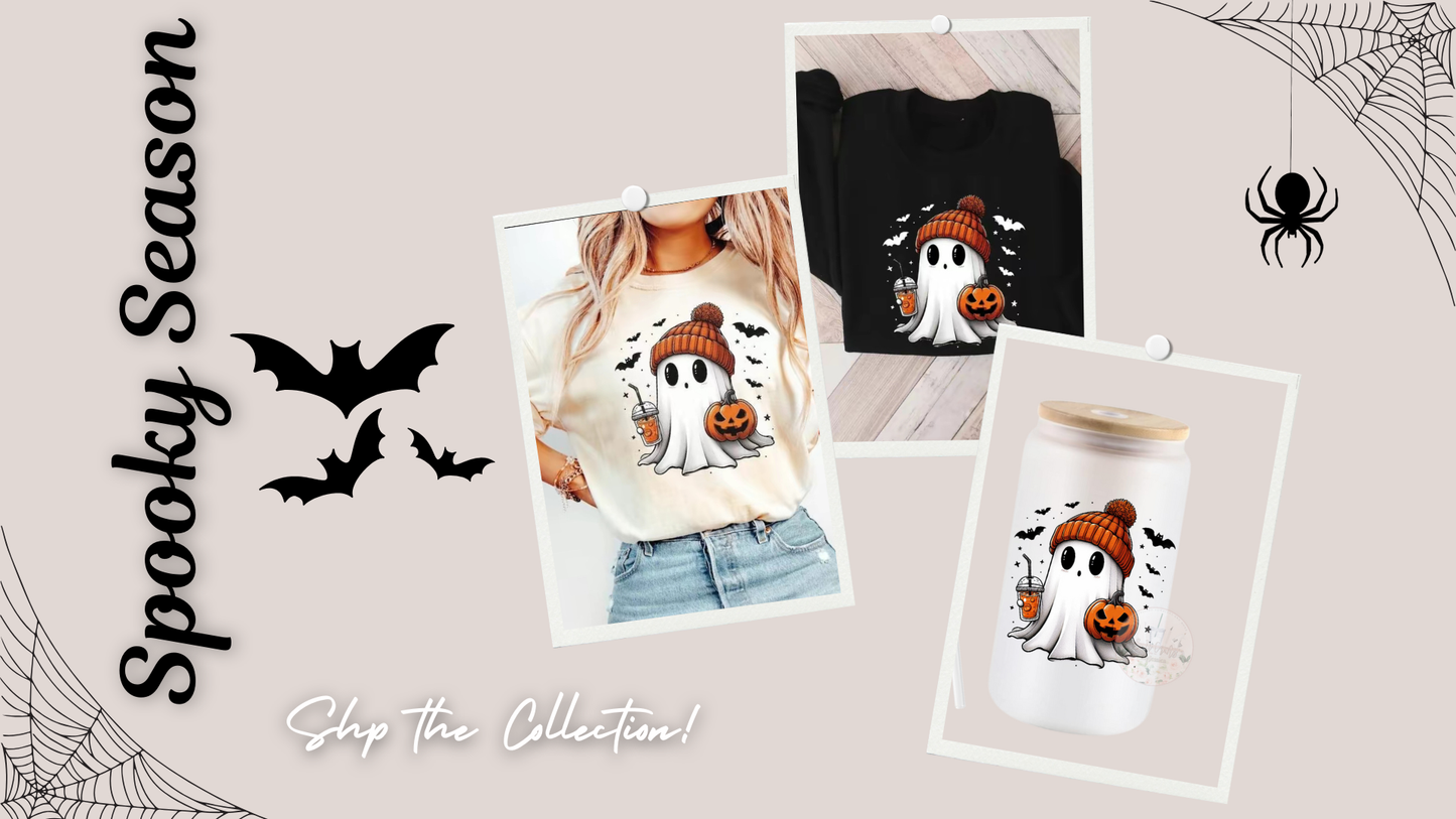 Cozy Halloween Ghost t-shirt – Fall Pumpkin & Coffee Vibes
