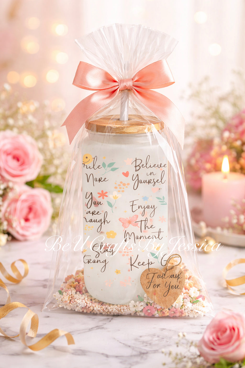 Self Love Affirmation Glass Cup – 16oz Positive Quote Tumbler (Giftable)