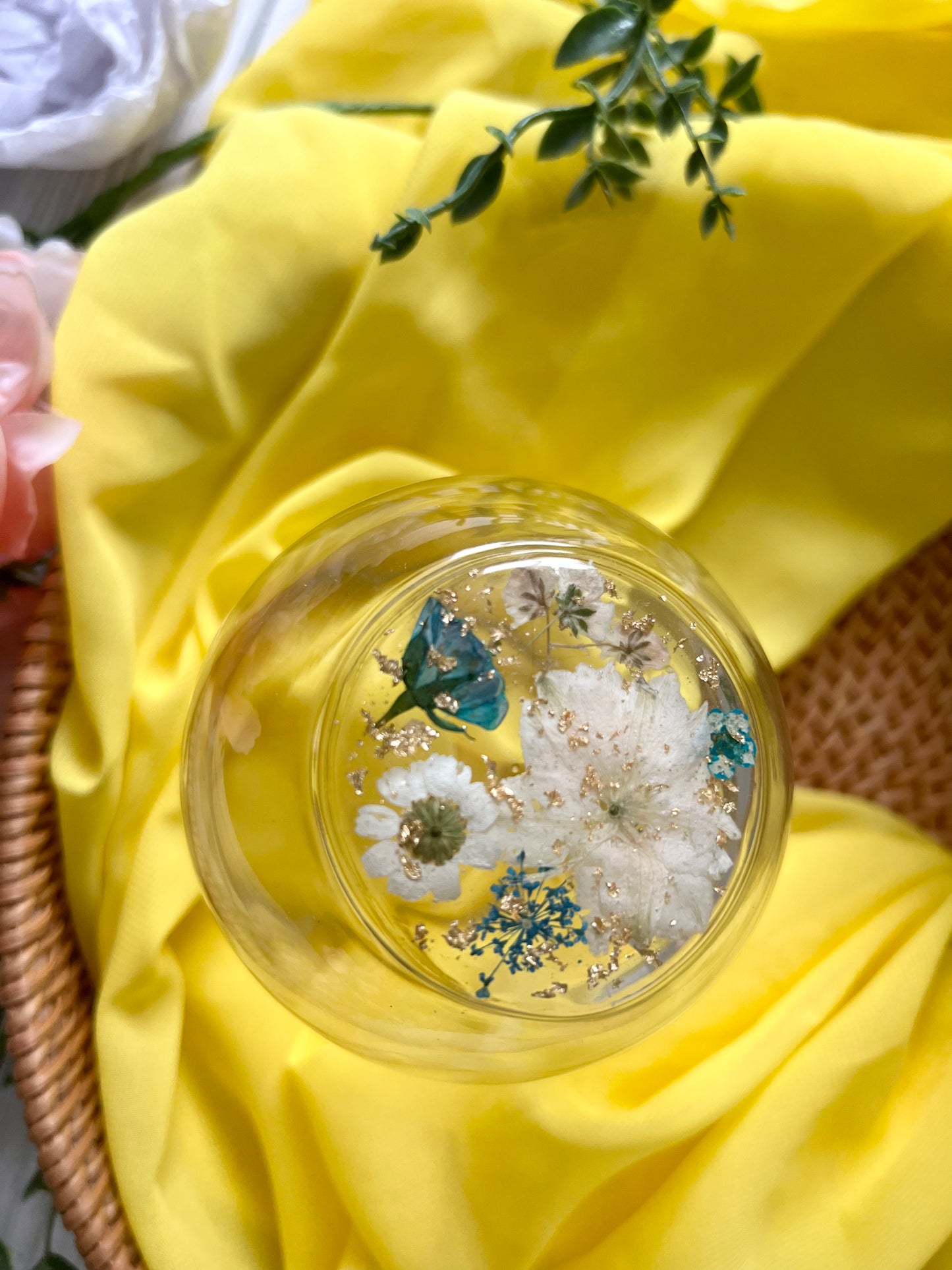 Wine Glass - Blue & White Flowers
