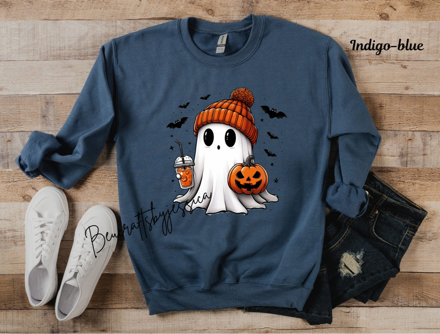 Cozy Halloween Ghost Sweatshirt – Fall Pumpkin & Coffee VibesSweatshirt