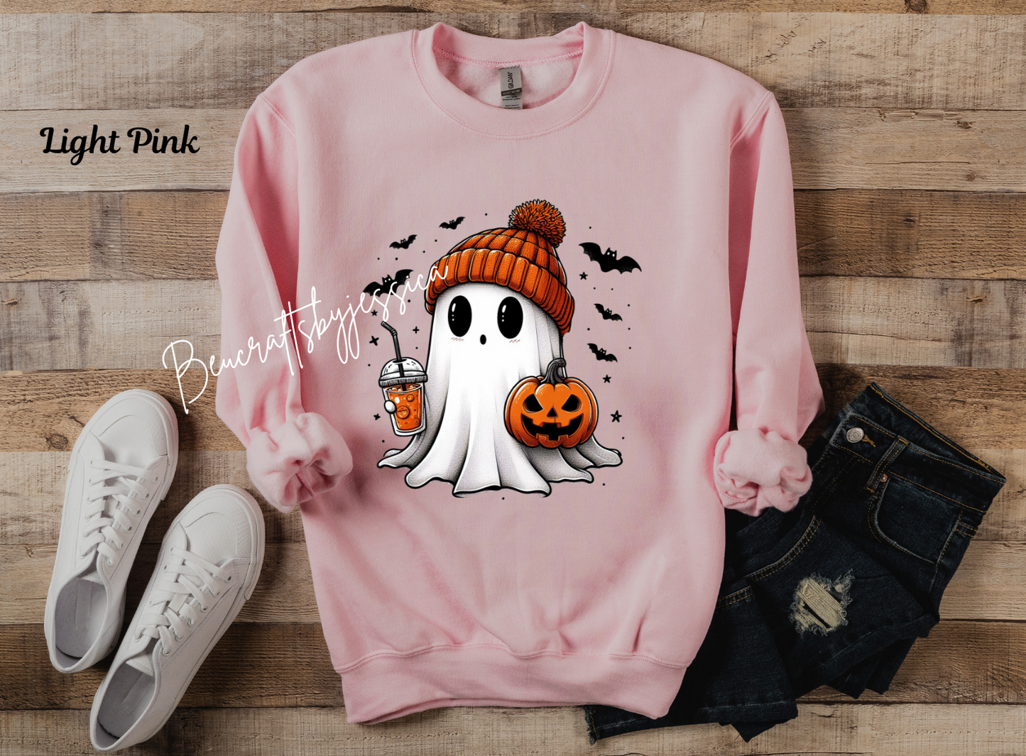 Cozy Halloween Ghost Sweatshirt – Fall Pumpkin & Coffee VibesSweatshirt