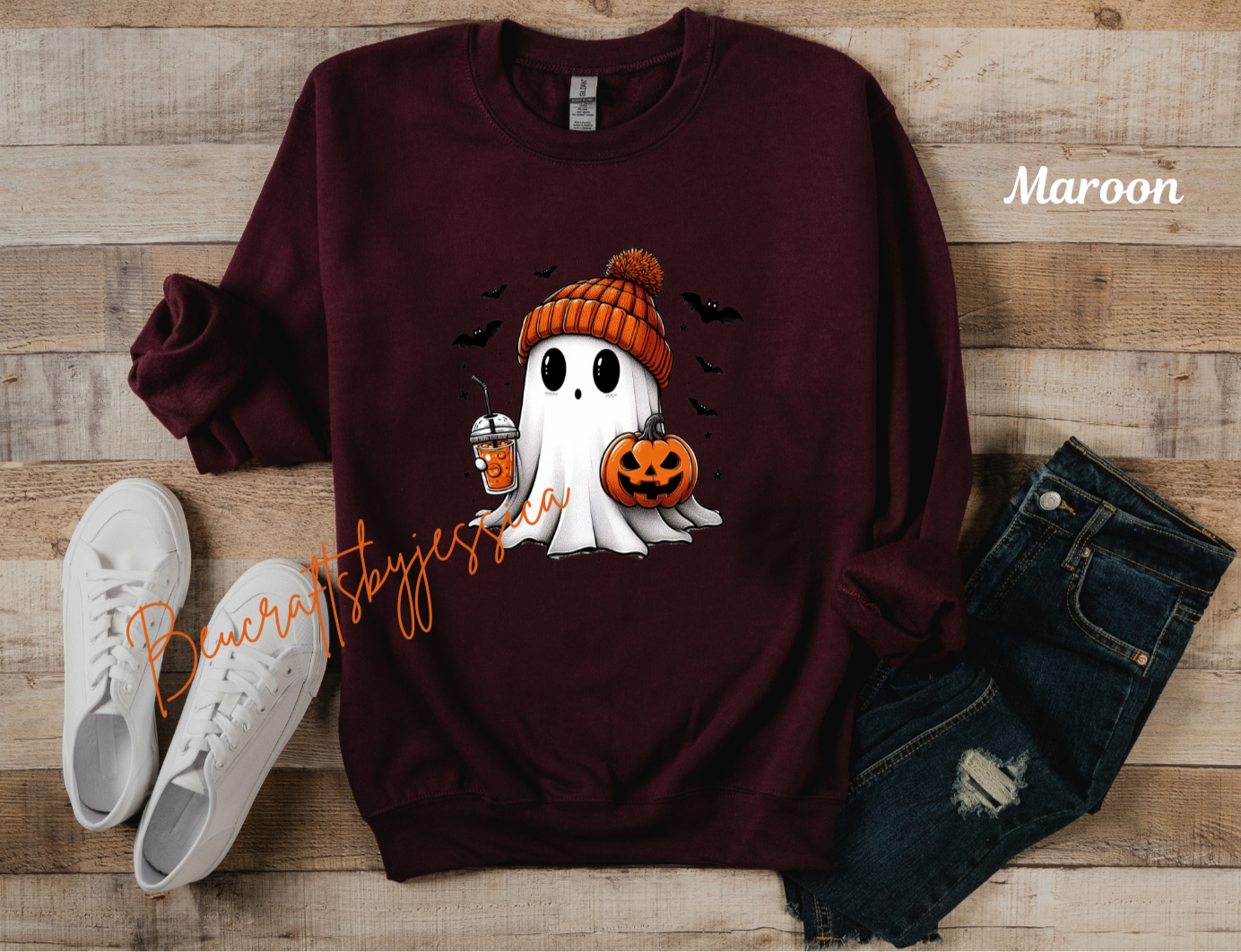 Cozy Halloween Ghost Sweatshirt – Fall Pumpkin & Coffee VibesSweatshirt