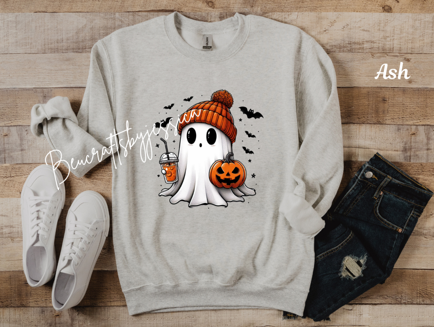 Cozy Halloween Ghost Sweatshirt – Fall Pumpkin & Coffee VibesSweatshirt