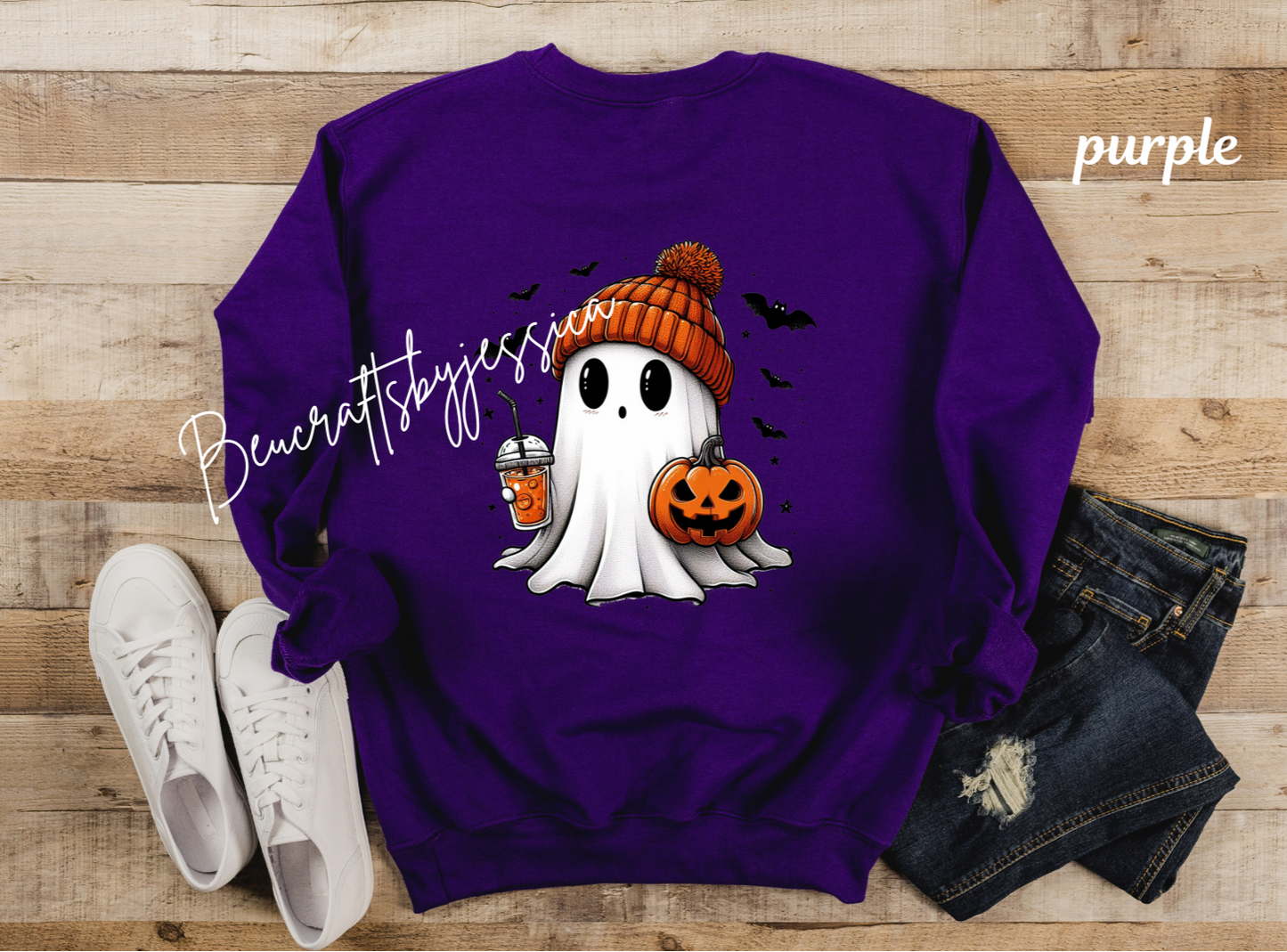 Cozy Halloween Ghost Sweatshirt – Fall Pumpkin & Coffee VibesSweatshirt