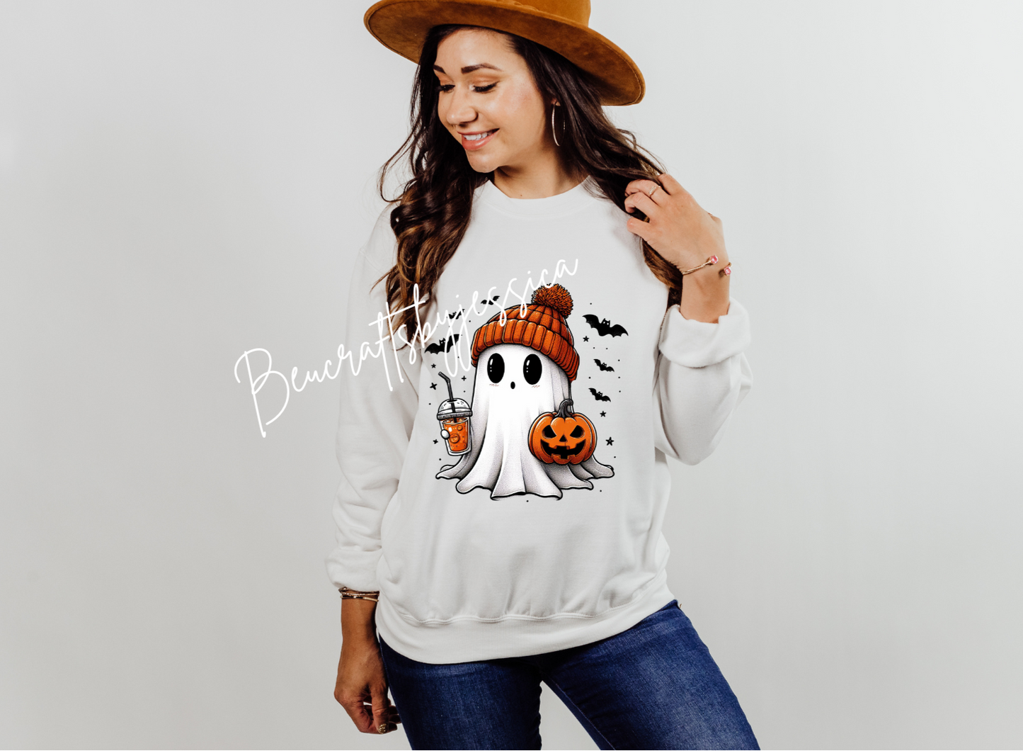 Cozy Halloween Ghost Sweatshirt – Fall Pumpkin & Coffee VibesSweatshirt