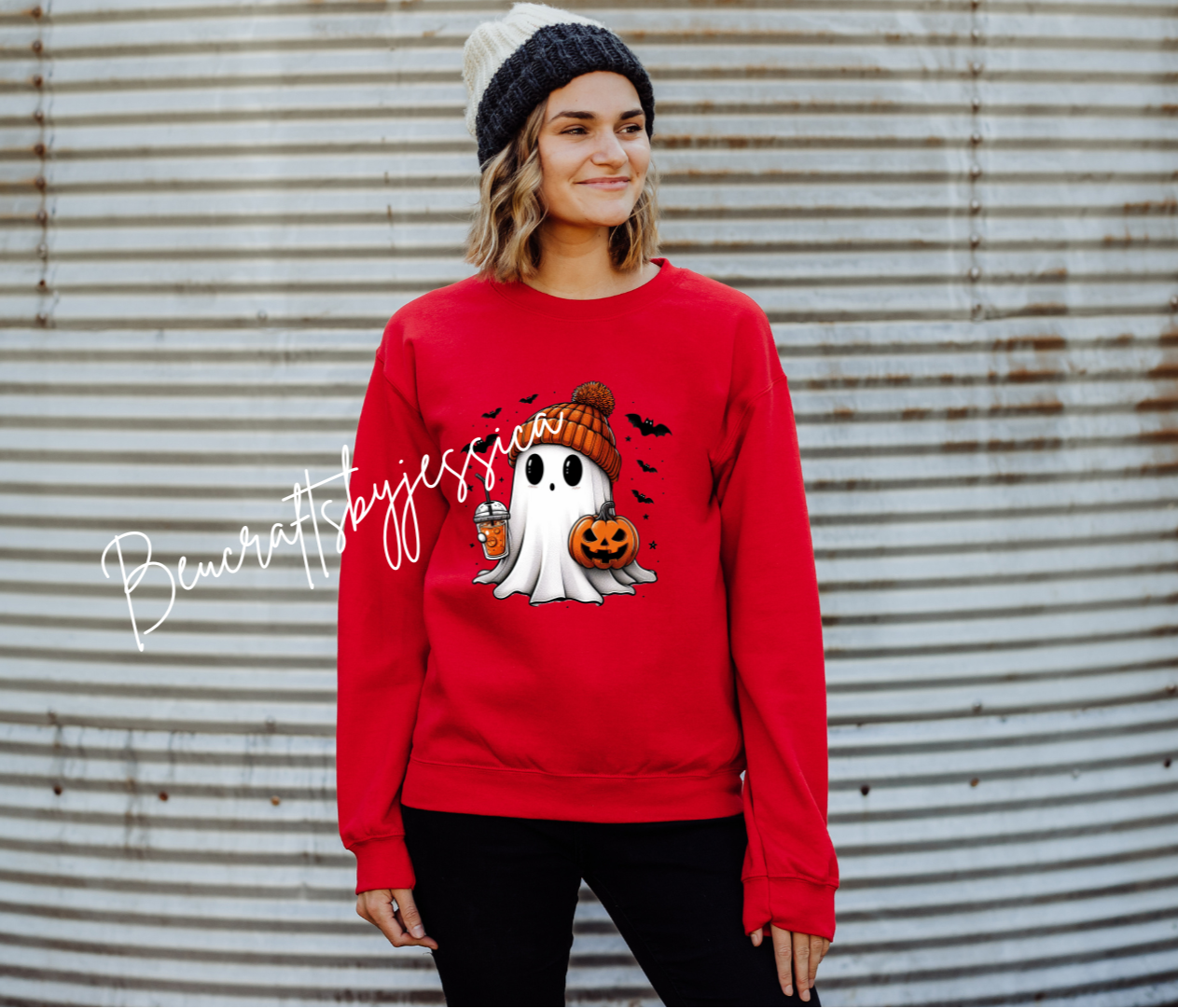 Cozy Halloween Ghost Sweatshirt – Fall Pumpkin & Coffee VibesSweatshirt