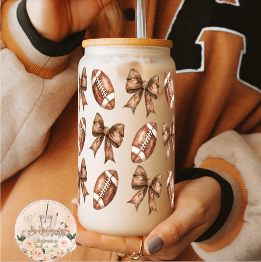 Football & Bows Frosted -Glass Can Cup