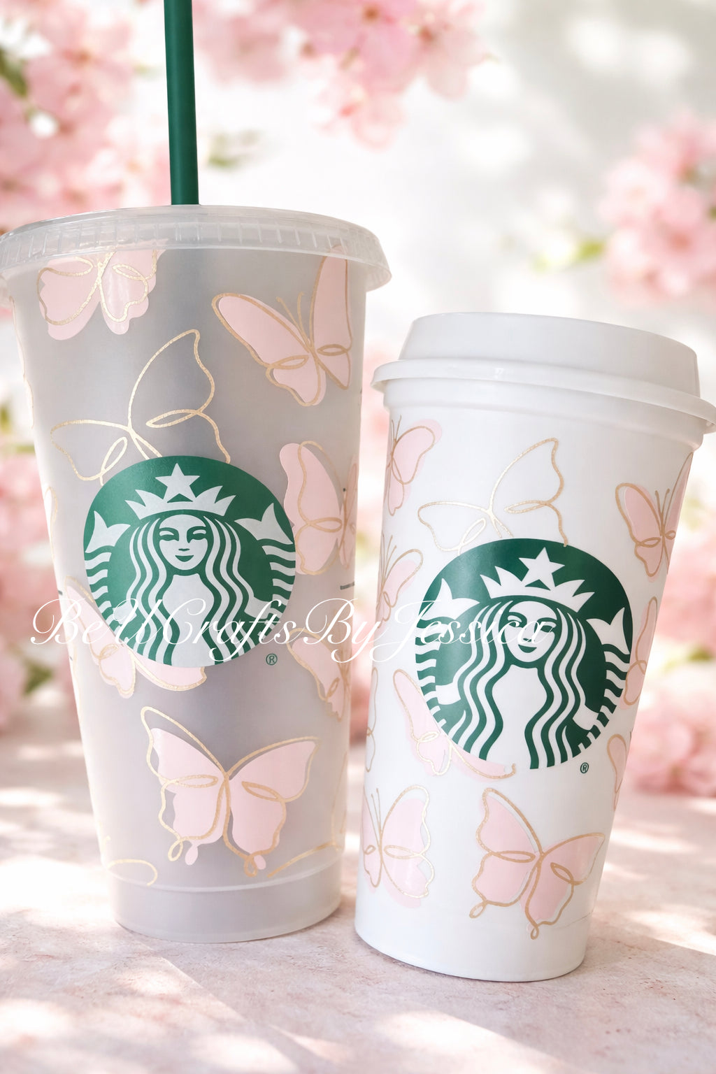 Pink Butterfly Starbucks Style Cup