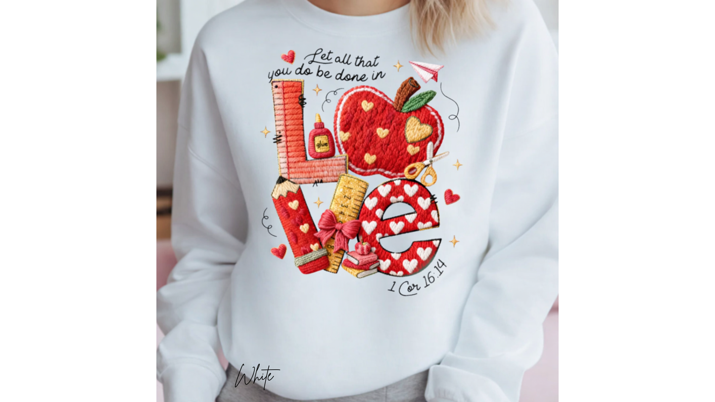 Faux Yarn Teacher Valentine’s Day Sweatshirt