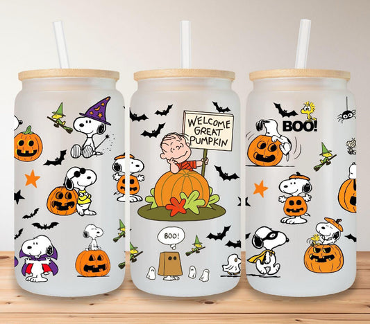 Halloween inspire peanut crew -Glass Cup