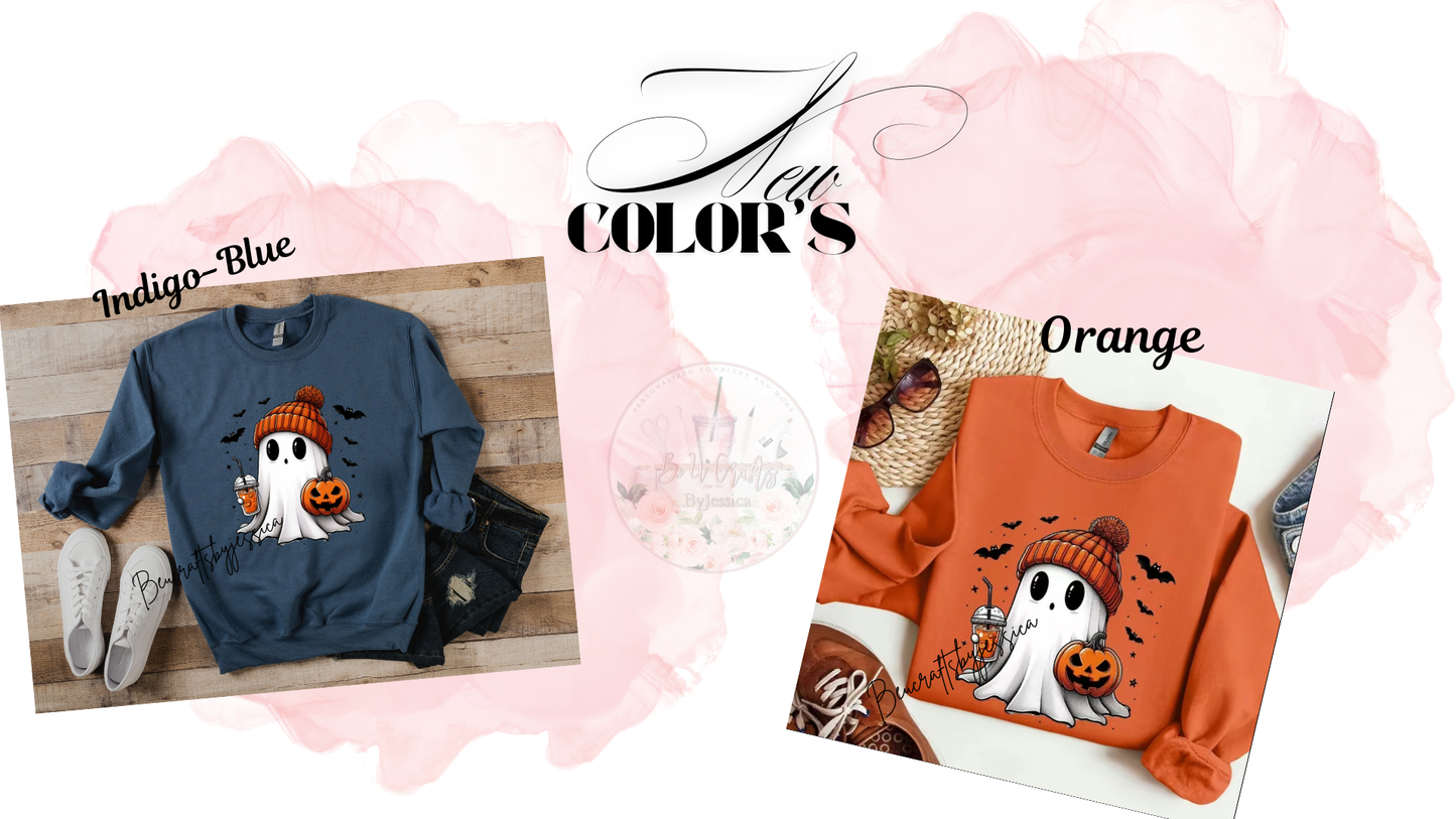Cozy Halloween Ghost Sweatshirt – Fall Pumpkin & Coffee VibesSweatshirt