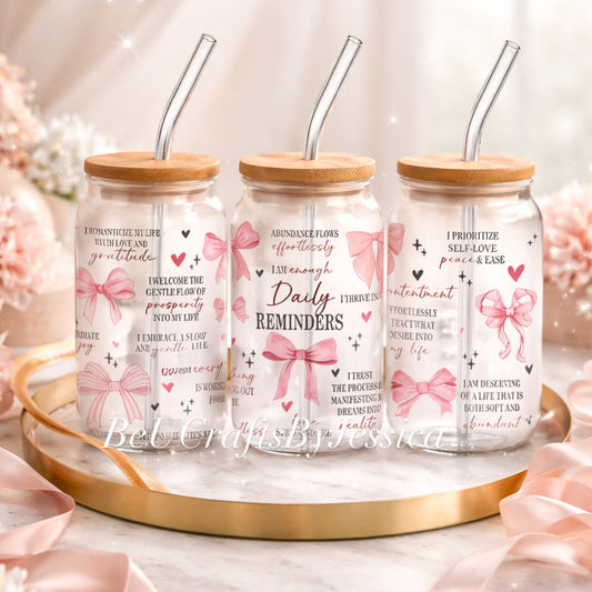 Daily Affirmation Glass Cup – 16oz | Self-Love • Manifestation • Positive Energy