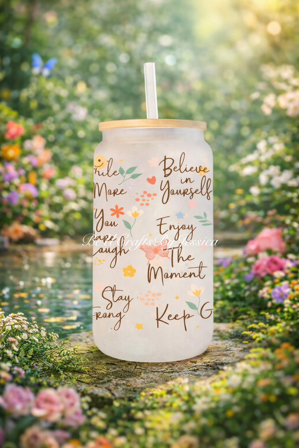 Self Love Affirmation Glass Cup – 16oz Positive Quote Tumbler (Giftable)