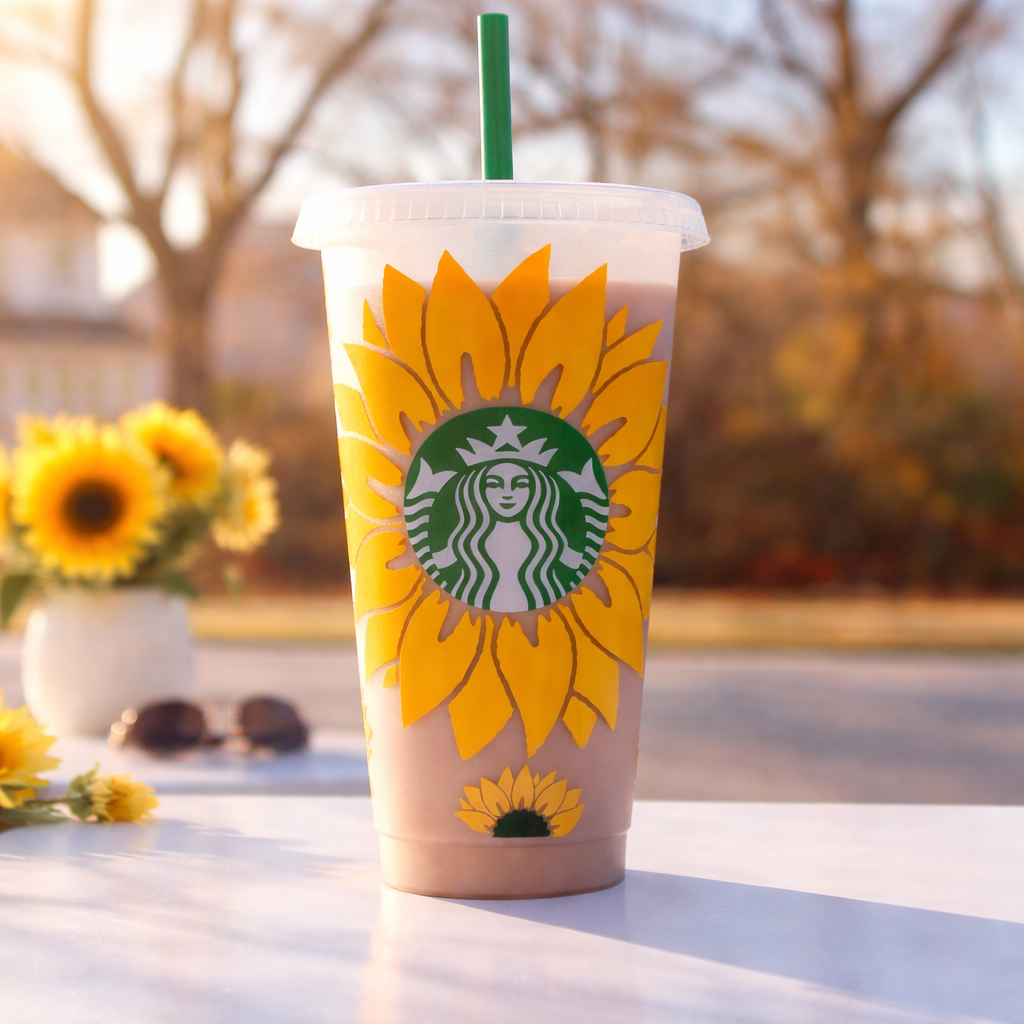 Custom Sunflower Starbucks Cold Cup – Personalized Name Option