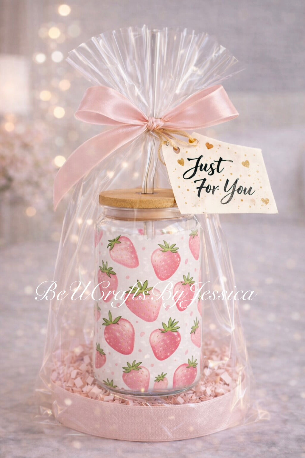 Strawberry Glass Cup 16oz | Aesthetic Iced Coffee Tumbler