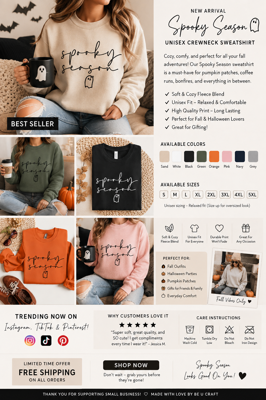 Spooky Season Sweatshirt | Cute Ghost Halloween Crewneck | Fall Graphic Sweatshirt | Halloween Shirt | Unisex Fall Sweater
