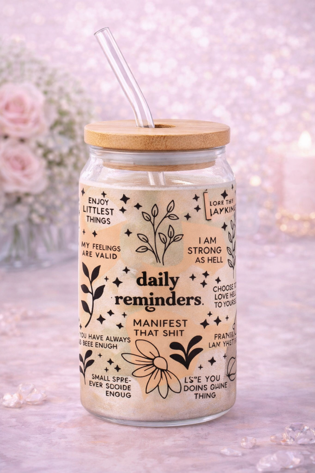 Vulgar Daily Reminders Affirmation Glass Cup | Funny Manifestation Cup | 16oz Libbey Glass Can