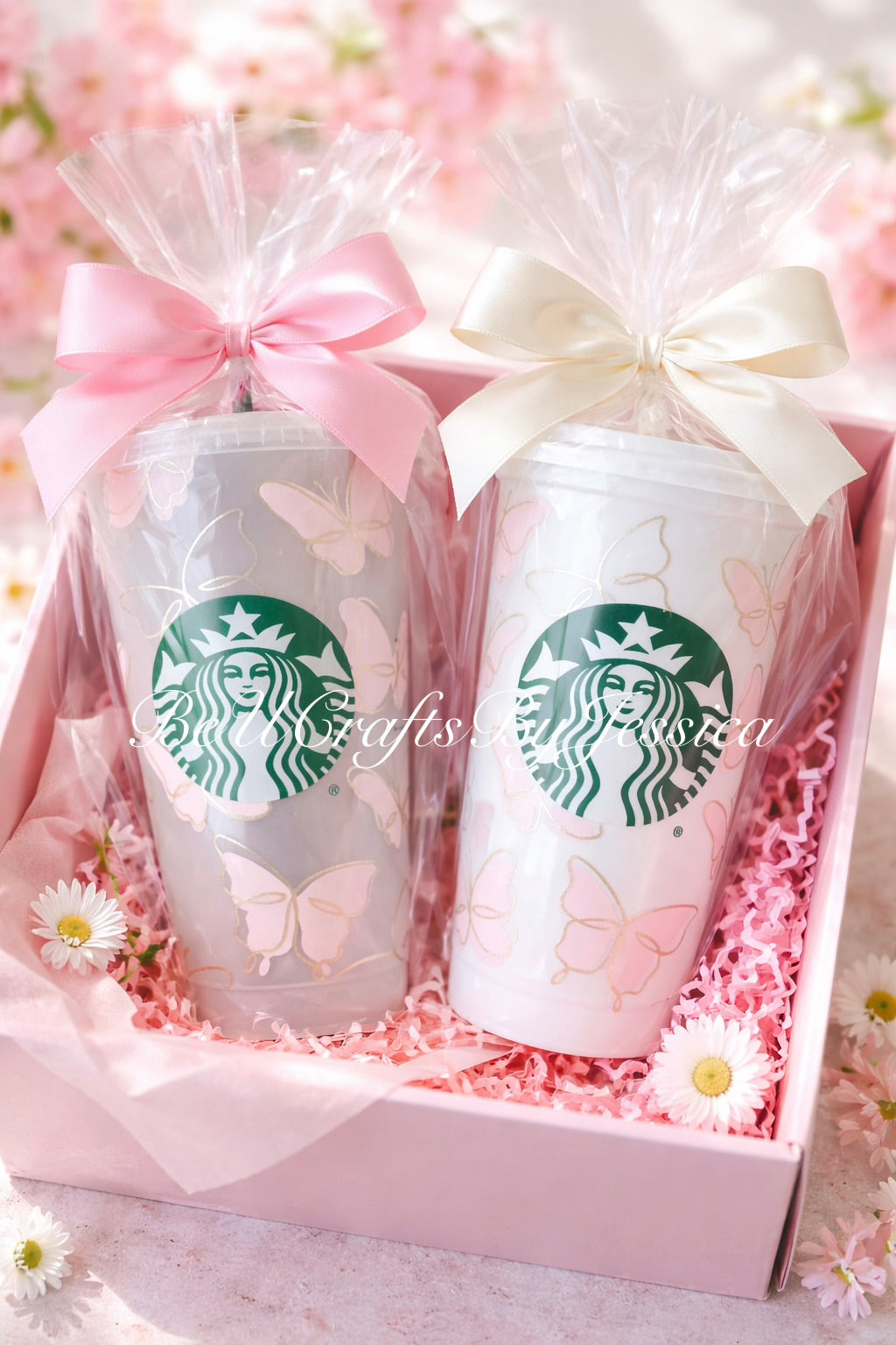 Pink Butterfly Starbucks Style Cup