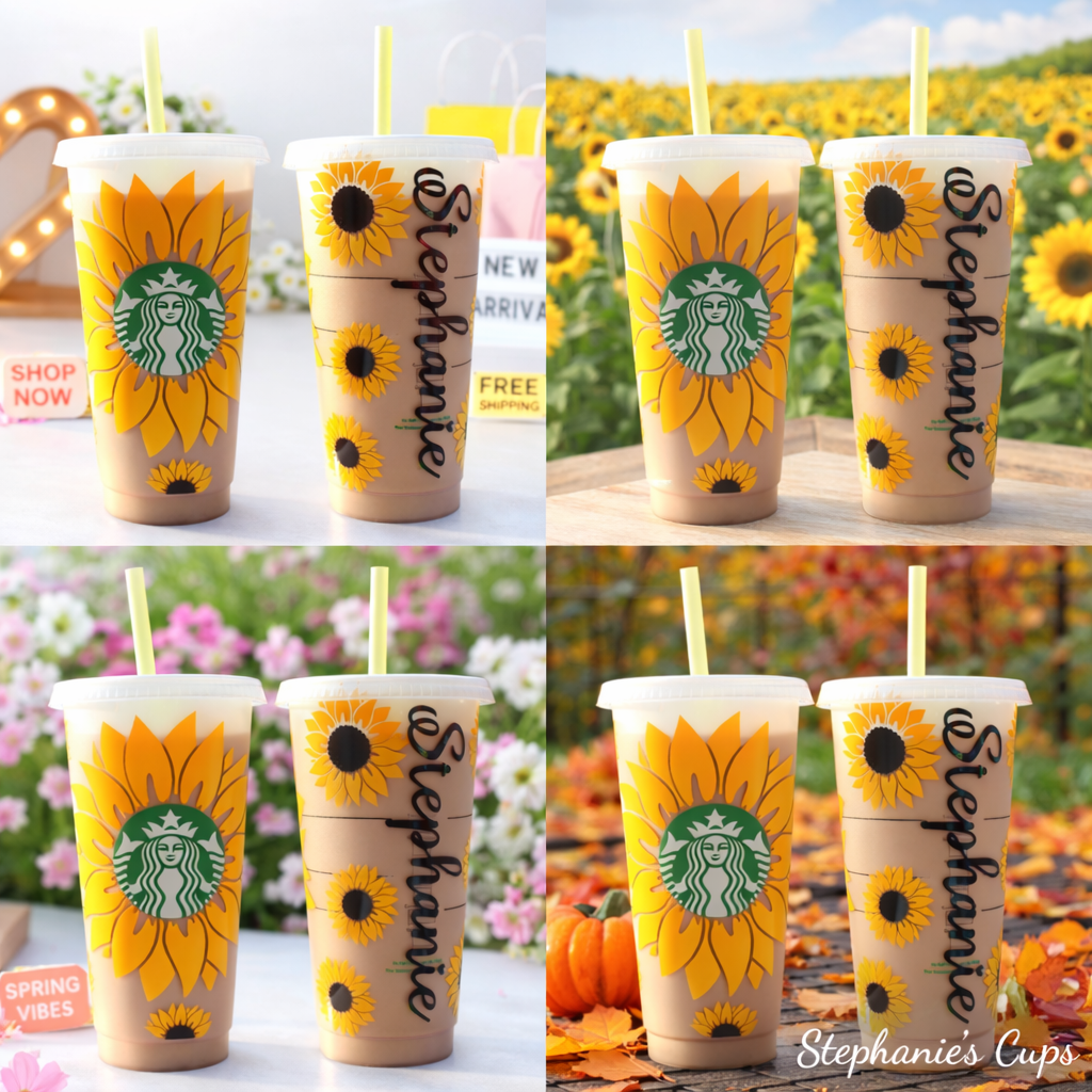 Custom Sunflower Starbucks Cold Cup – Personalized Name Option