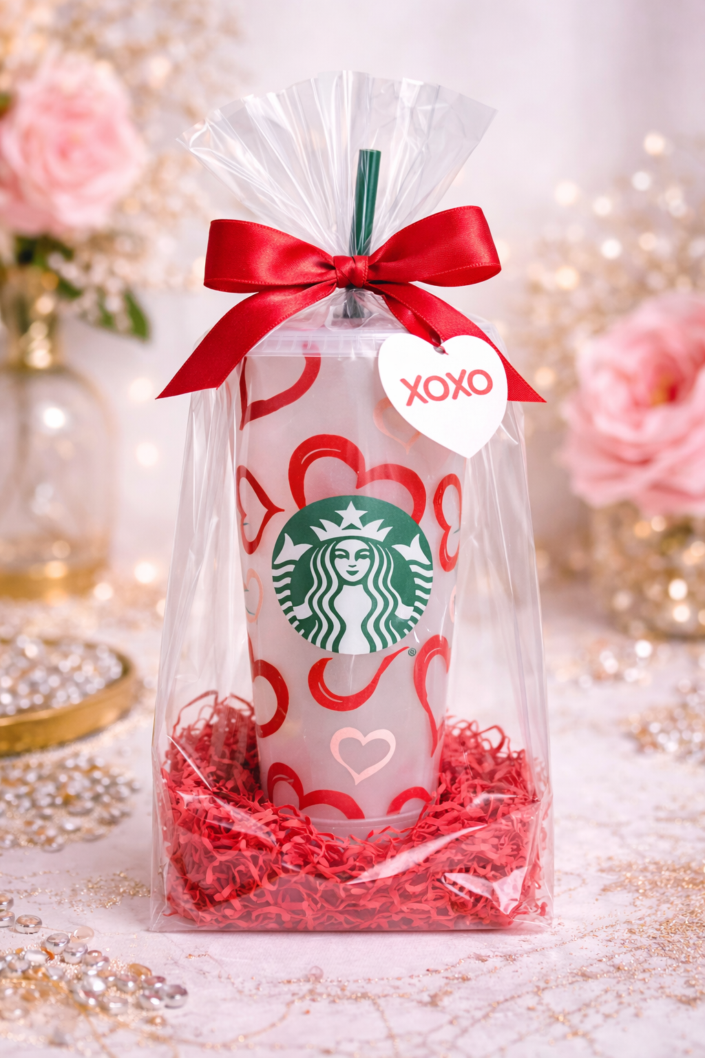 Personalized Starbucks Cold Cup 24oz – Red Heart Custom Iced Coffee Tumbler