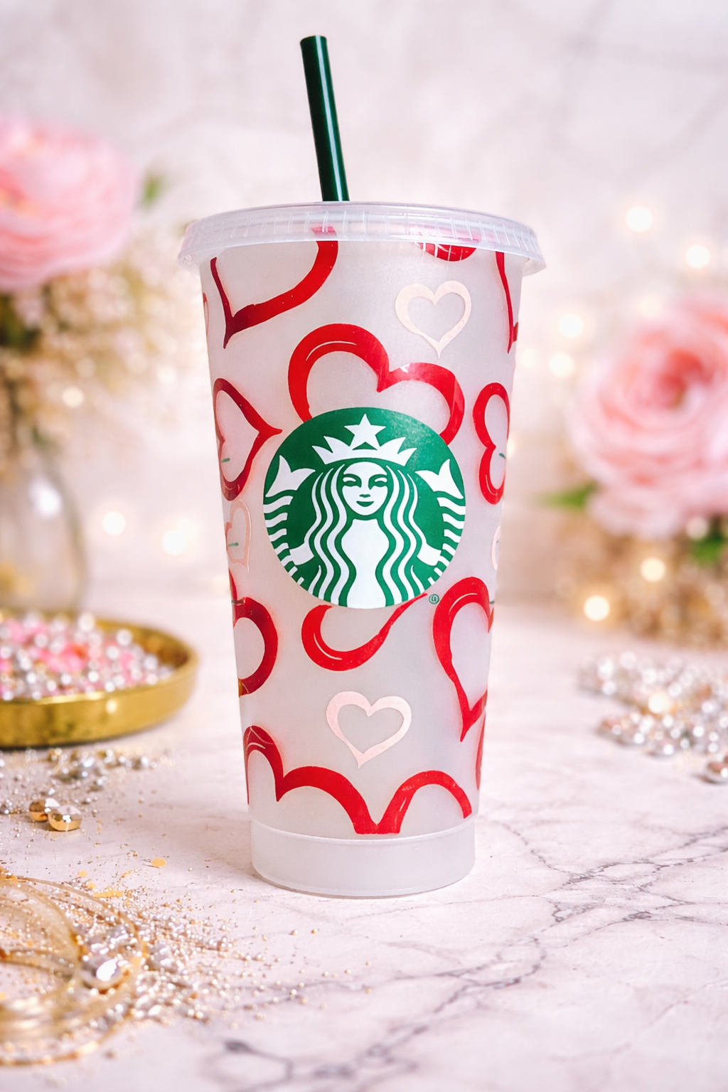 Personalized Starbucks Cold Cup 24oz – Red Heart Custom Iced Coffee Tumbler