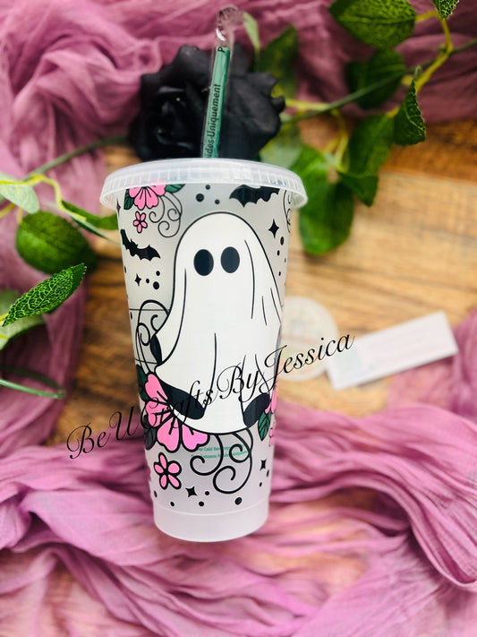 Ghost Floral Halloween Reusable Cold Cup