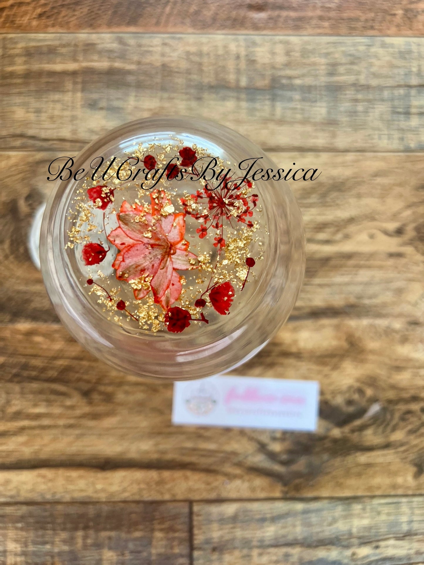 Wine Glass -Red & White Flowers