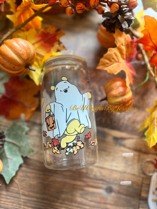 Fall Ghost Bear Glass Cup – 16oz Libbey Can Glass