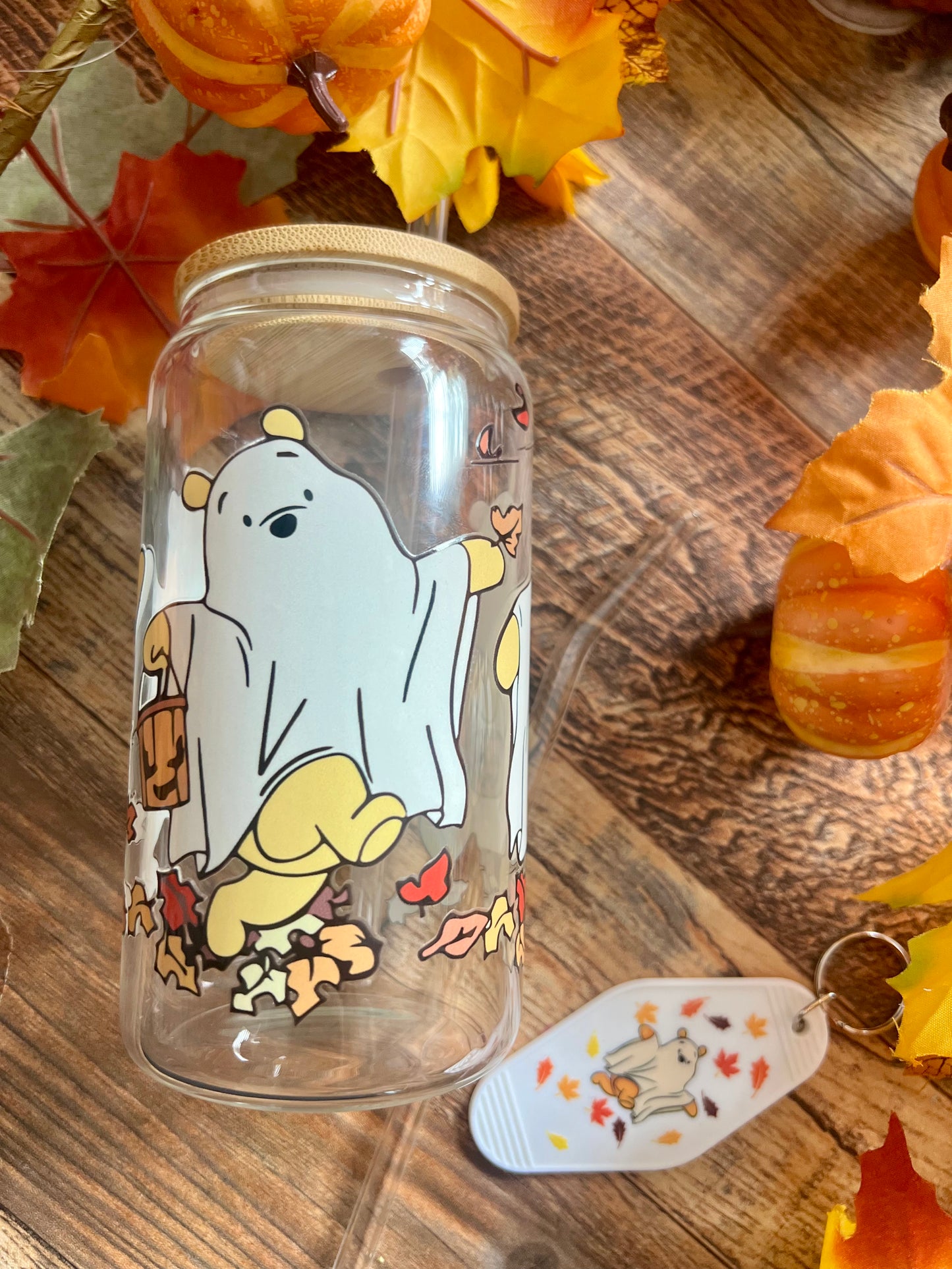Fall Ghost Bear Glass Cup – 16oz Libbey Can Glass