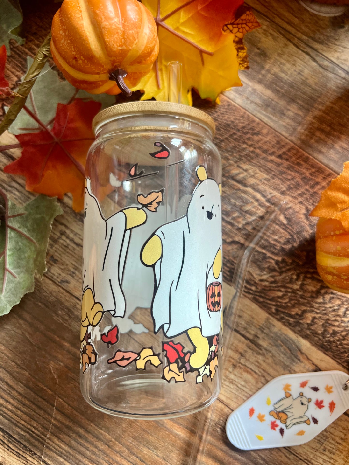 Fall Ghost Bear Glass Cup – 16oz Libbey Can Glass