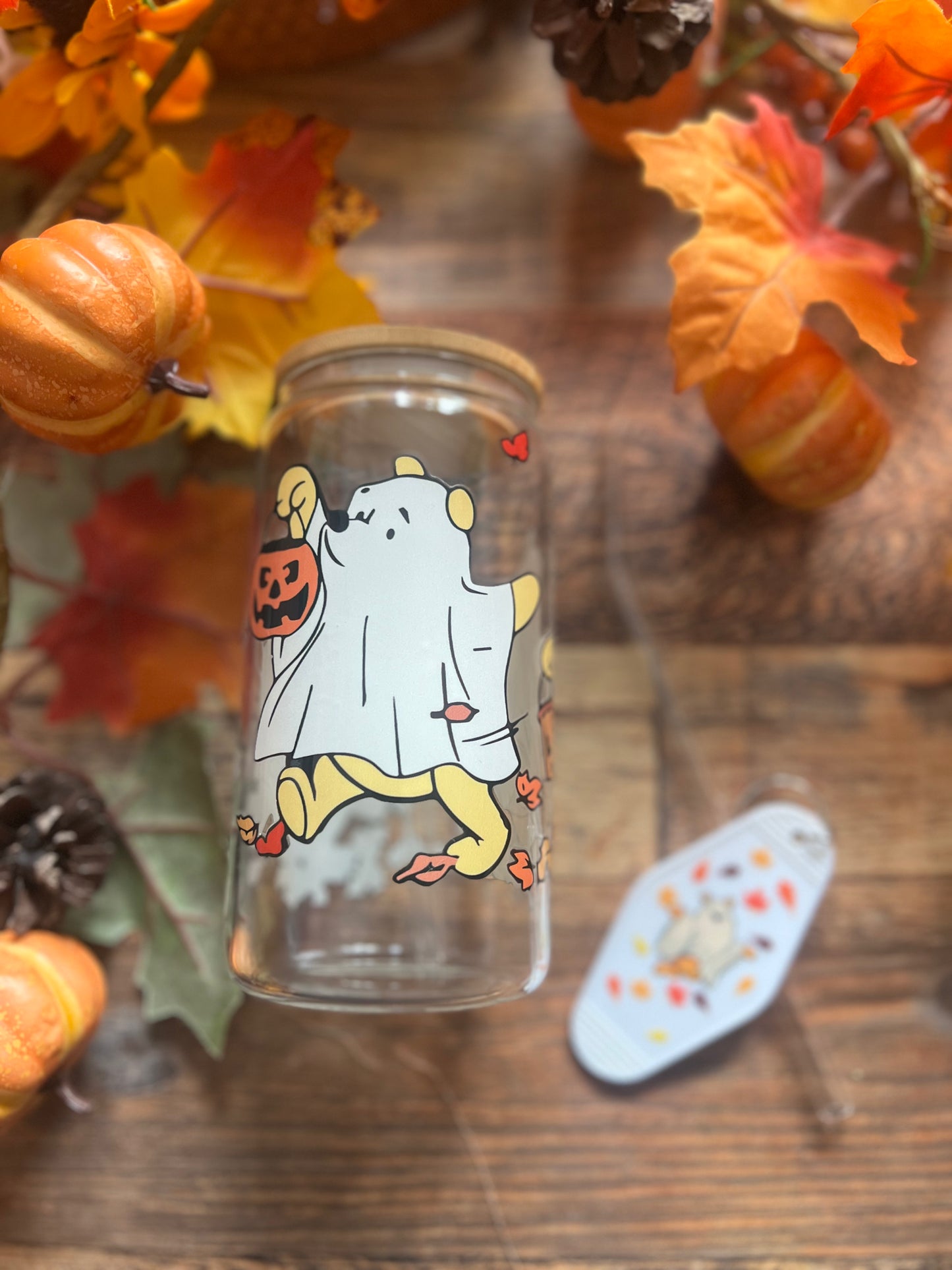 Fall Ghost Bear Glass Cup – 16oz Libbey Can Glass