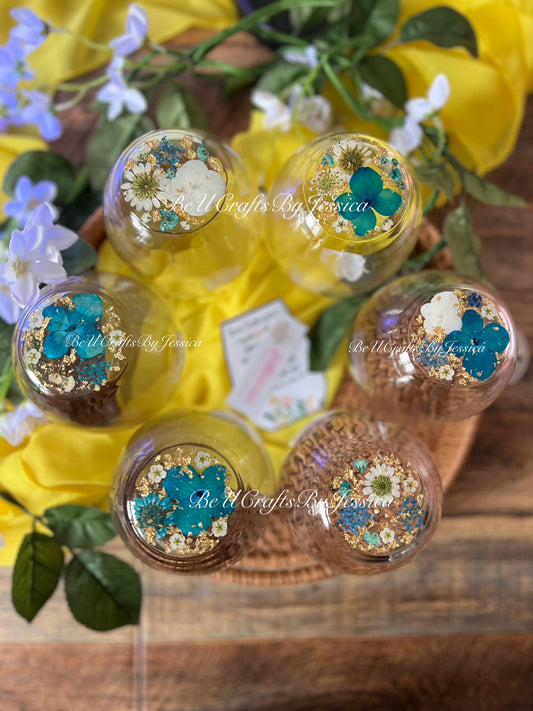 Wine Glass - Blue & White Flowers