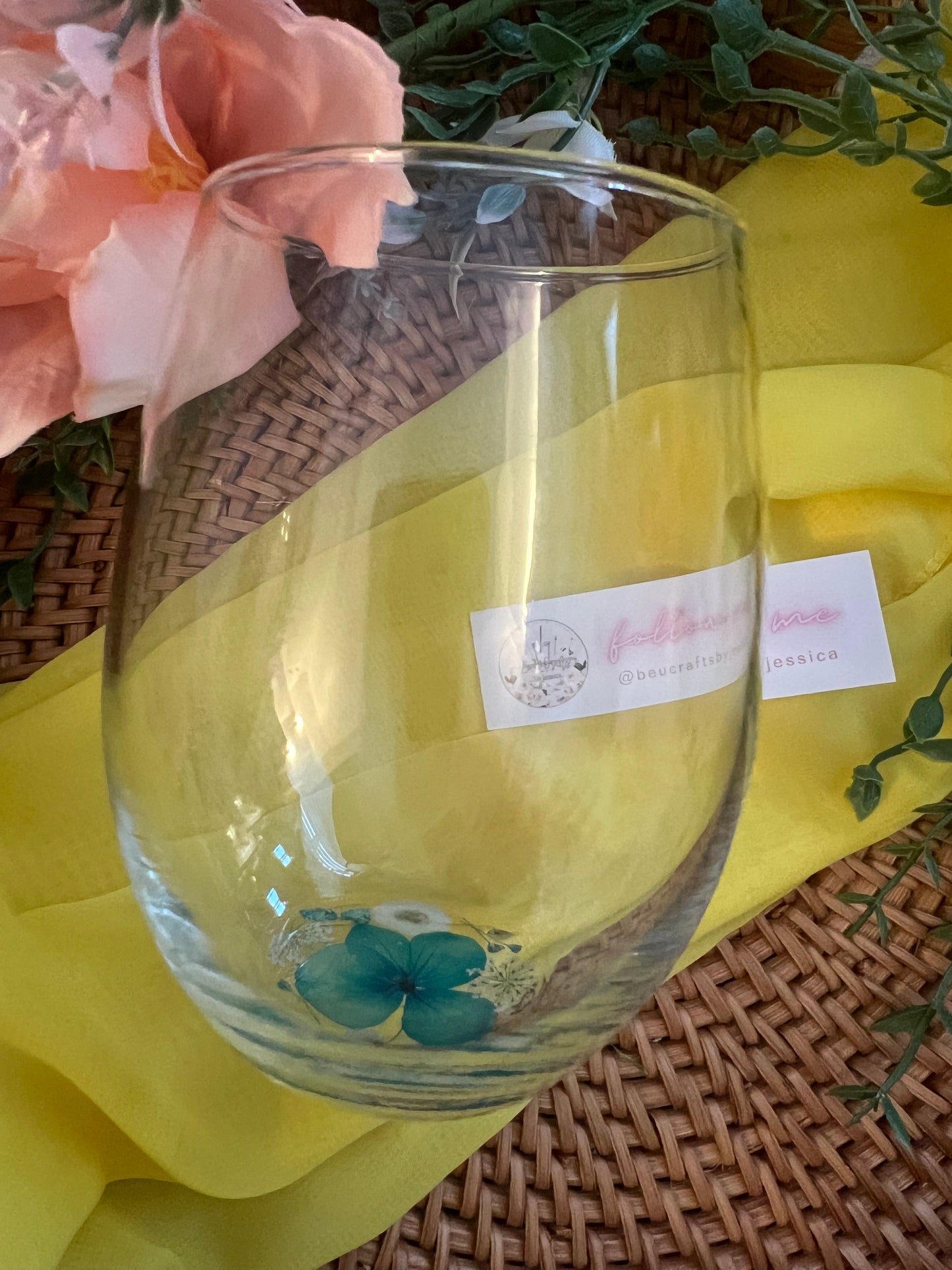 Wine Glass - Blue & White Flowers