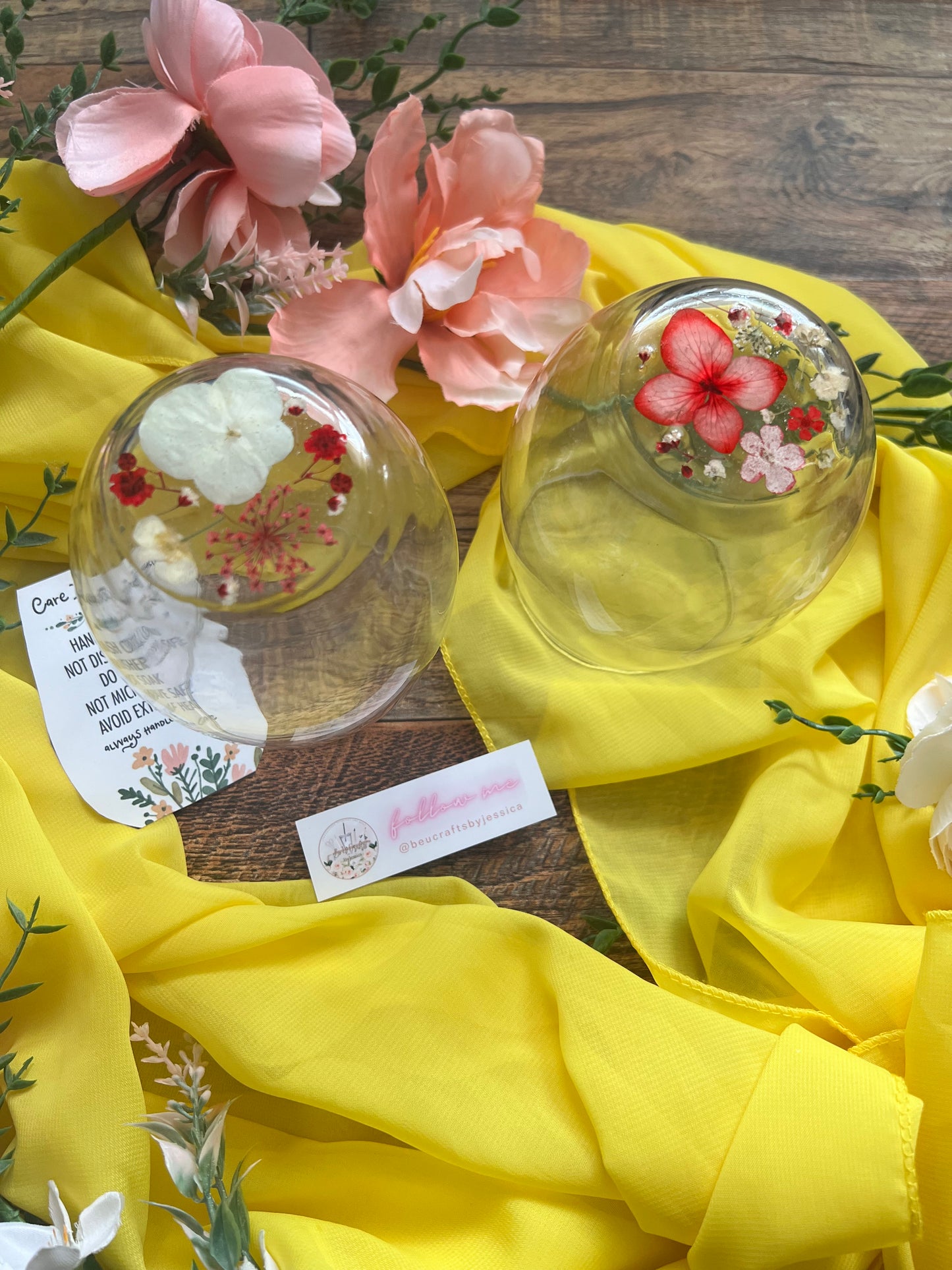 Wine Glass -Red & White Flowers