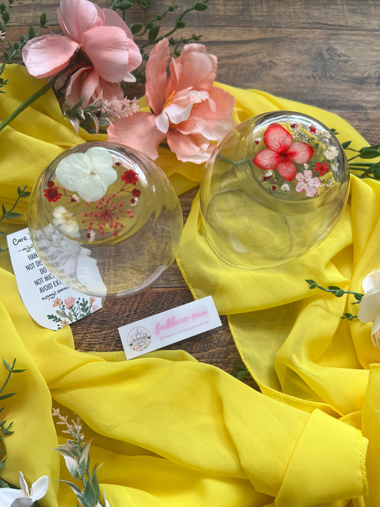 Wine Glass -Red & White Flowers